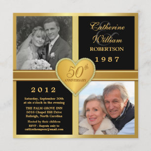 50th Anniversary Heart Stylish Photo Invitations