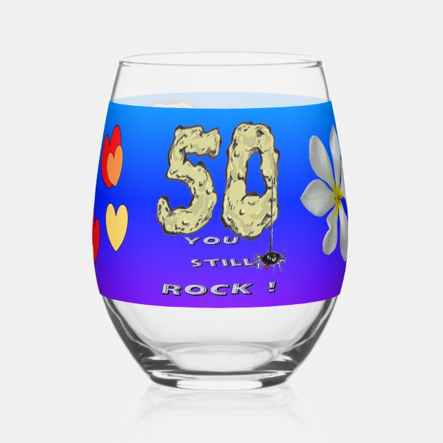 50th Anniversary Hearts Blue Purple Wine Glass (Back)