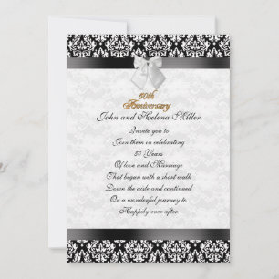 50th Anniversary invitation black white damask