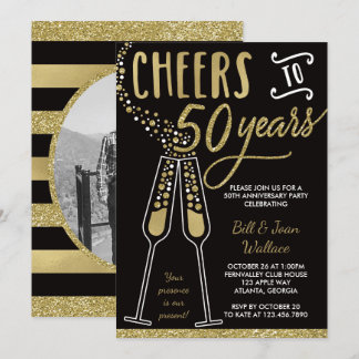 50th Anniversary Invitation, Faux Glitter/Foil Invitation