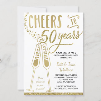50th Anniversary Invitation, Faux Glitter, Photo Invitation