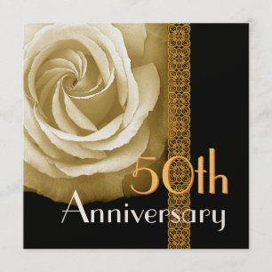 50th Anniversary Invitation - GOLD Rose