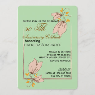 50th Anniversary Invitation, Greenery Wedding Anni Invitation