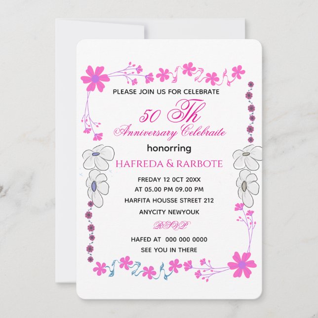 50th Anniversary Invitation, Greenery Wedding Anni Invitation (Front)