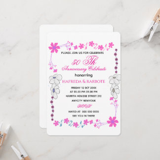 50th Anniversary Invitation, Greenery Wedding Anni Invitation