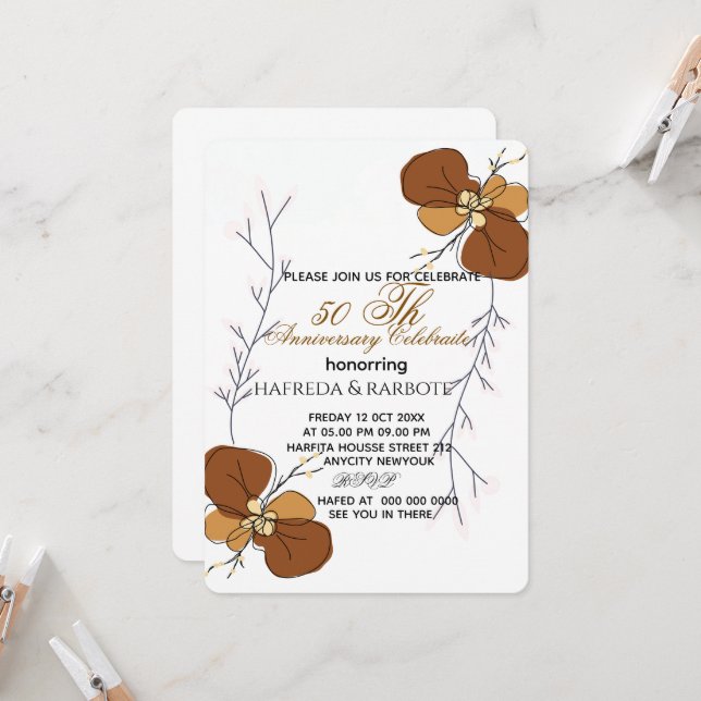 50th Anniversary Invitation, Greenery Wedding Anni Invitation (Front/Back In Situ)