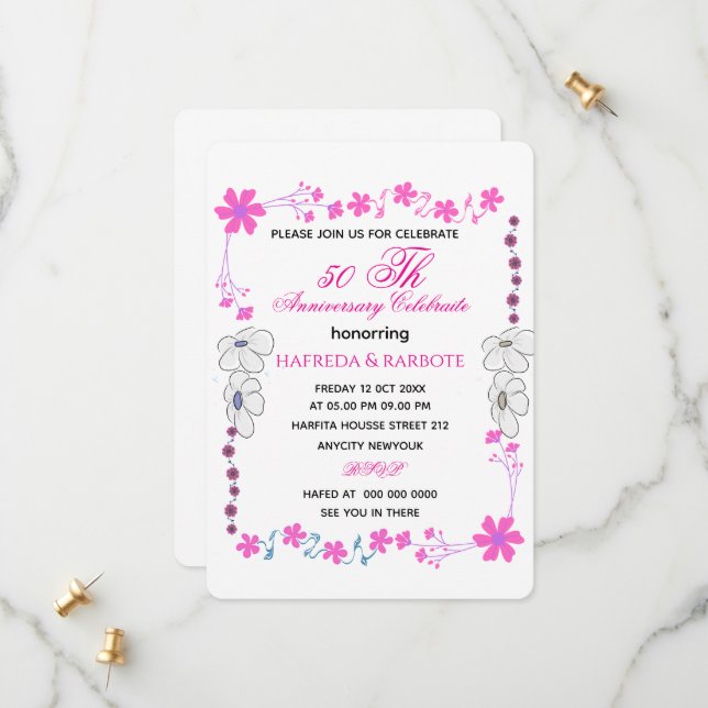 50th Anniversary Invitation, Greenery Wedding Anni Save The Date (Front/Back In Situ)