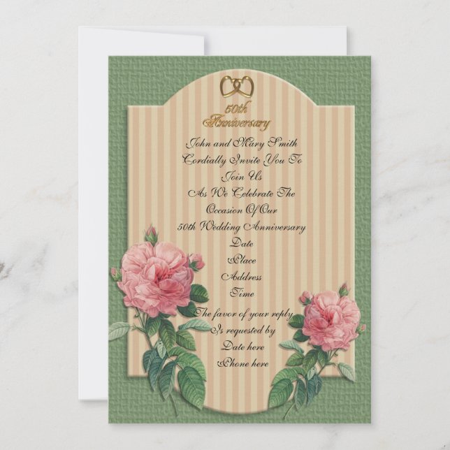 50th Anniversary invitation vintage roses (Front)