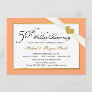 50th Anniversary Invitations - Coral & Gold