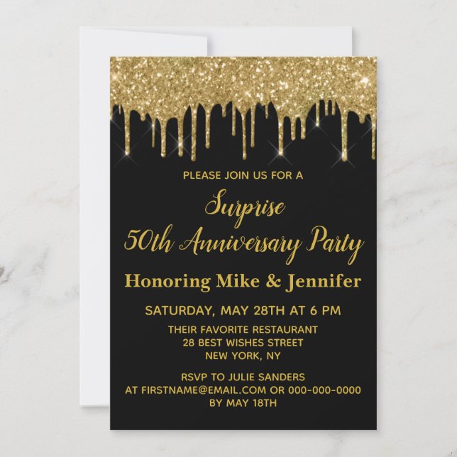 50th Anniversary Invitations Surprise Party Gold (Front)