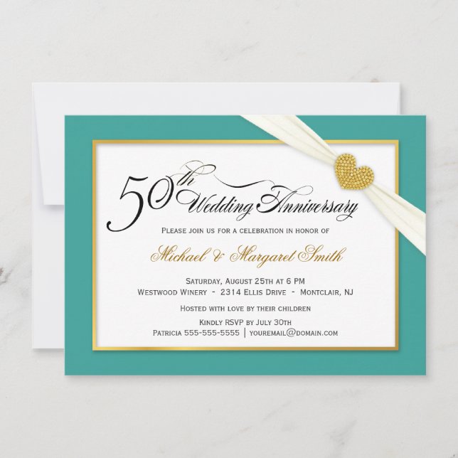 50th Anniversary Invitations - Teal & Gold (Front)