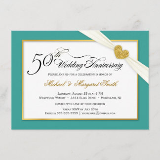50th Anniversary Invitations - Teal & Gold