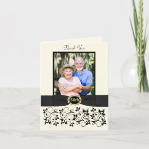 50th Anniversary Ivory Black Floral Thank You Card