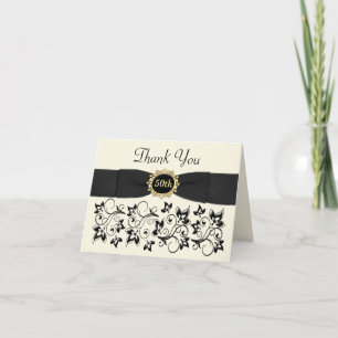 50th Anniversary Ivory Black Floral Thank You Card