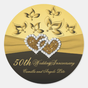 50th Anniversary Joined Hearts 1.5" Round Sticker