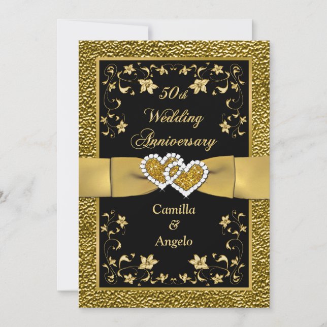 50th Anniversary Joined Hearts Wedding Invite 3 (Front)