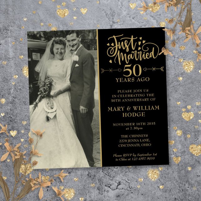 50th Anniversary Just Married Wedding Photo Square Invitation (50th Anniversary Just Married Wedding Photo Square Invitation)