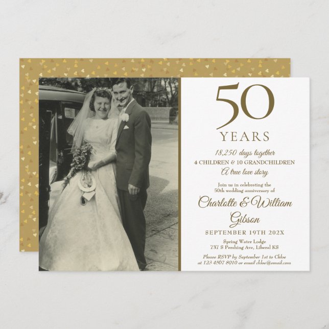 50th Anniversary Memories Confetti Wedding Photo Invitation (Front/Back)
