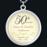 50th Anniversary Necklace Elegant Keepsake Pendant<br><div class="desc">50th Anniversary Keepsake Pendant Necklace -- Elegant Golden 50th Wedding Anniversary Pendant with formal script and scrolled antique design -- Customise the names and date for your happy celebration. Perfect gift for your wife, mother, grandmother to commemorate 50 Golden Years together. Matching cards, invitations, postage and gifts available. Other styles...</div>