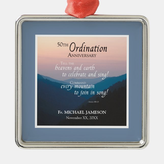 50th Anniversary of Ordination Congratulations Metal Ornament (Front)