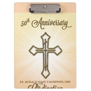 50th Anniversary of Ordination, Gold Cross on Star Clipboard