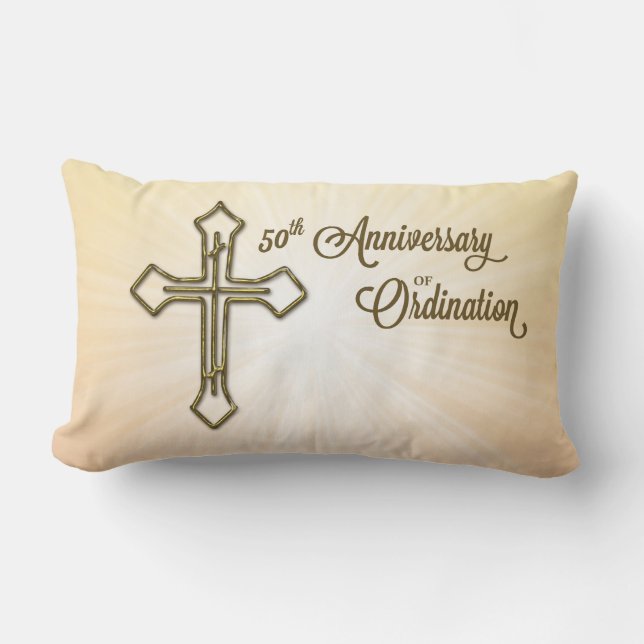 50th Anniversary of Ordination, Gold Cross on Star Lumbar Cushion (Front)