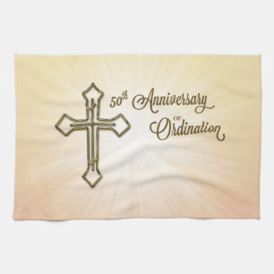 50th Anniversary of Ordination, Gold Cross on Star Tea Towel