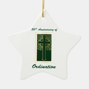 50th Anniversary of Ordination Green Leather Look Ceramic Ornament