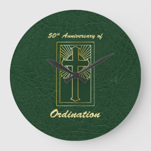 50th Anniversary of Ordination Green Leather Look Large Clock