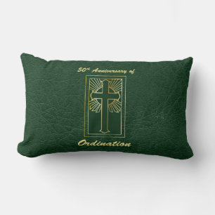 50th Anniversary of Ordination Green Leather Look Lumbar Cushion