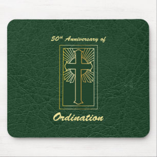 50th Anniversary of Ordination Green Leather Look Mouse Pad