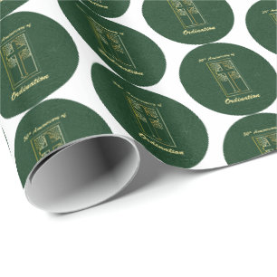 50th Anniversary of Ordination Green Leather Look Wrapping Paper