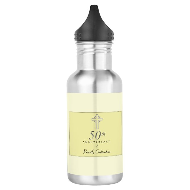50th Anniversary of Priest with Embossed Cross 532 Ml Water Bottle (Left)