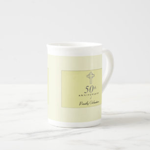 50th Anniversary of Priest with Embossed Cross Bone China Mug