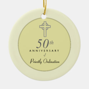 50th Anniversary of Priest with Embossed Cross Ceramic Ornament