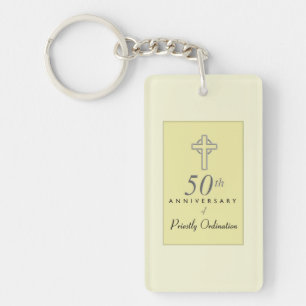 50th Anniversary of Priest with Embossed Cross Key Ring