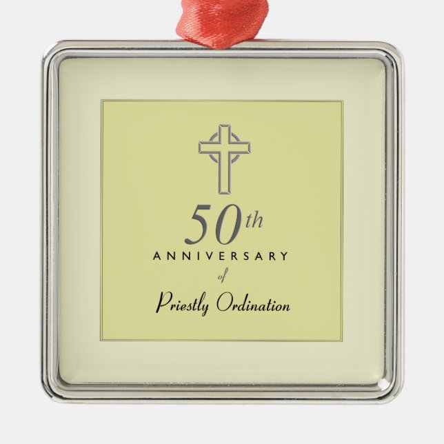 50th Anniversary of Priest with Embossed Cross Metal Ornament (Front)