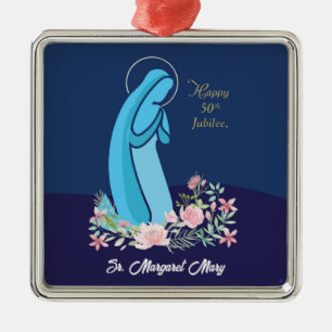 50th Anniversary of Religious Life Nun Pink Flower Metal Ornament