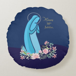 50th Anniversary of Religious Life Nun Pink Flower Round Cushion