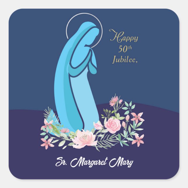 50th Anniversary of Religious Life Nun Pink Flower Square Sticker (Front)