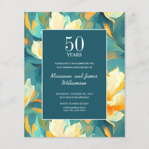50th Anniversary Orange Teal Painted Flower