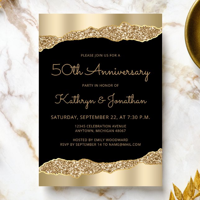 50th Anniversary Party Black Gold Foil Glitter  Invitation (Creator Uploaded)