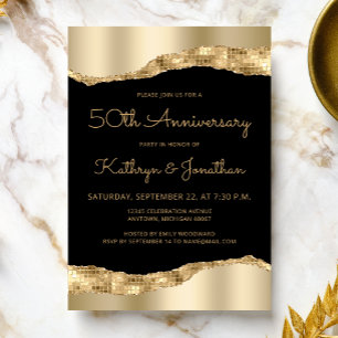 50th Anniversary Party Black Gold Mirror Foil  Invitation
