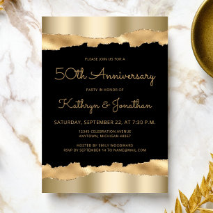 50th Anniversary Party Black Gold Torn Foil  Invitation