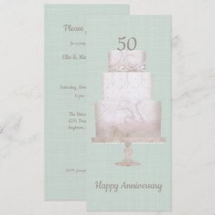 50th Anniversary Party Custom Cake Green Linen Invitation
