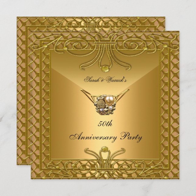 50th Anniversary Party Elegant Gold Art Deco Invitation (Front/Back)