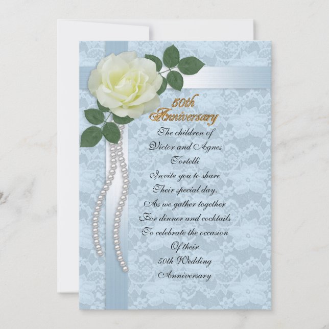 50th anniversary party for parents blue lace, rose invitation (Front)