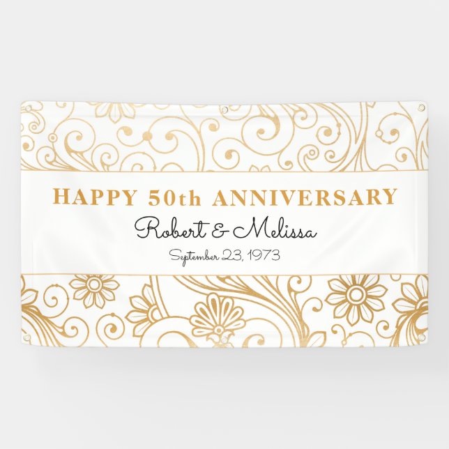 50th anniversary party gold swirl pattern banner (Horizontal)