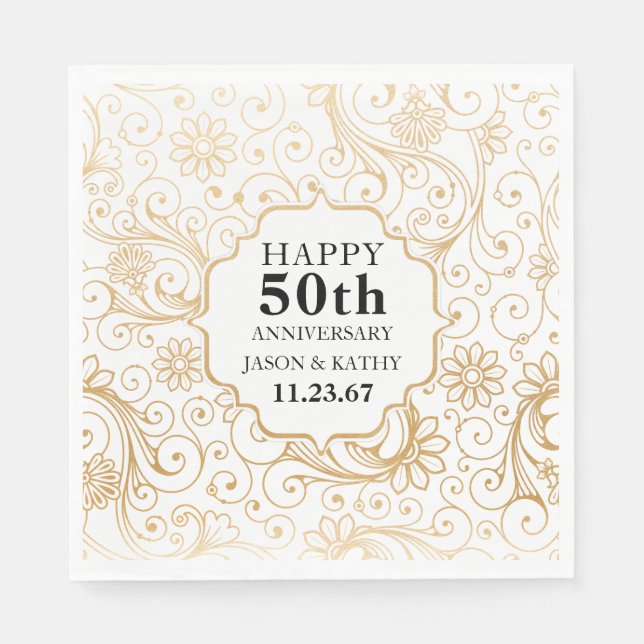 50th anniversary party gold swirl pattern napkin (Front)
