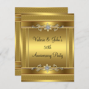 50th Anniversary Party Golden Gold Diamond Jewel Invitation